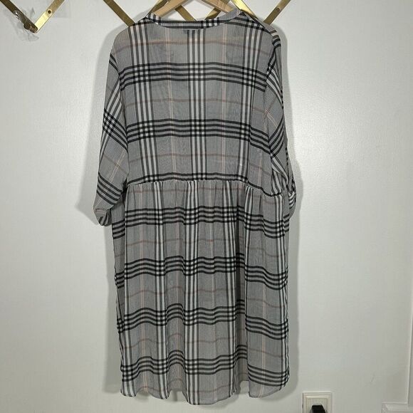 Torrid Lexie Plaid Babydoll Tunic Dress Size 4x Hi Low Hem Button Front Chiffon - Picture 6 of 10